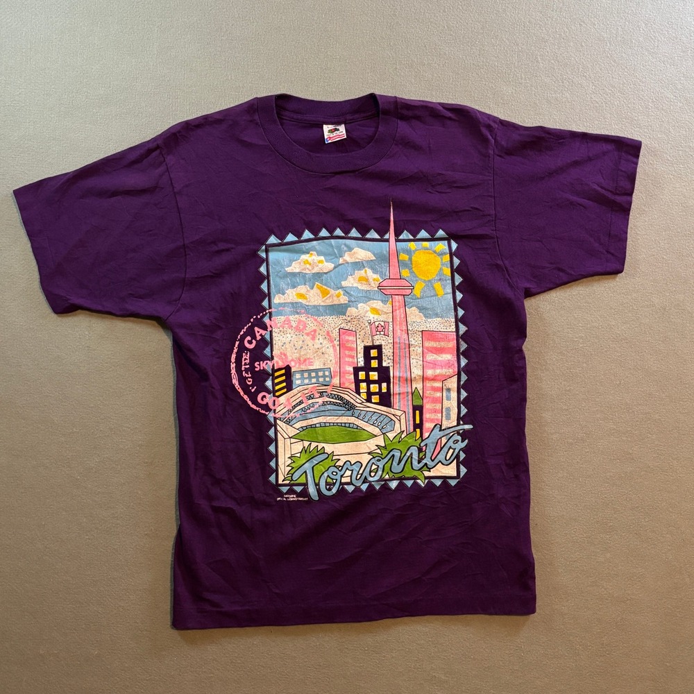 VTG Toronto Canada Skyline T Shirt Mens L Purple 90s Souvenir SIngle Stitch